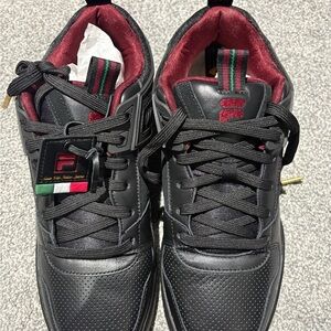 Fila Black Athletic Sneakers with Burgundy Lining and Green-Red Accent